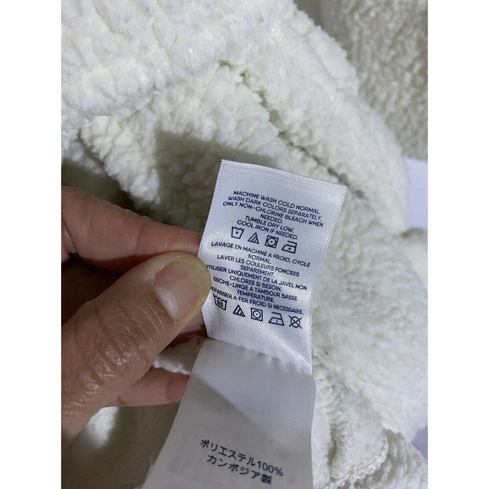 Lands End Robe Womens XL Ivory Sherpa Fleece Big Fluffy Cozy Warm Lounge Pockets
